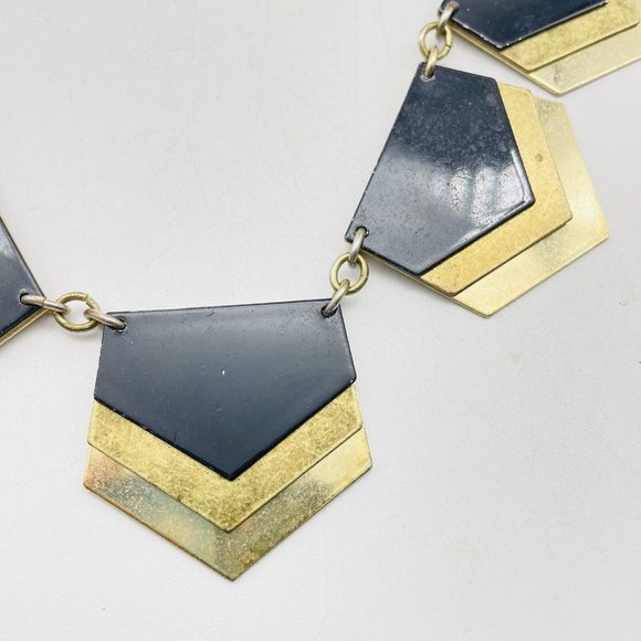 Express Signed Triple Layer Pentagon Panel Necklace Mixed Metal Tones Statement - Picture 3 of 8